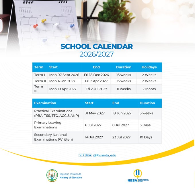 SCHOOL CALENDAR 2026/2027 RWANDA